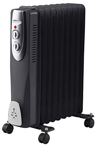 2000W 9 Fin Oil Filled Radiator, 3 Heat Settings and Thermostat Timer, Overheat Safety Cut-off, 2kw Portable Heater with Quiet Operation, Black (1)