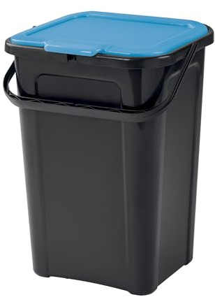 Tontarelli - Pattumiera 44L, collezione COVER LINE, con corpo nero e coperchio in colore blu