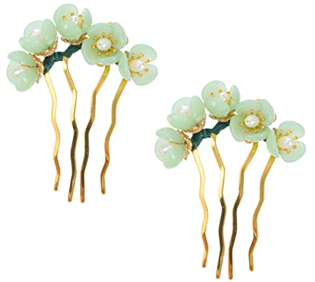 Housoutil 2 Stück Retro Haarnadeln Aus Jade Mit Blumen Motiv Klassische Chinesische Haargabel Für Haarknoten Glatte Kanten Haarschmuck Für Alltag Und Partys