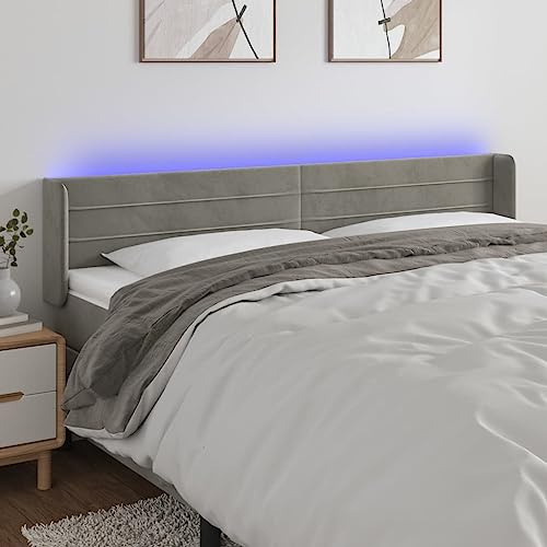 CKioict Betthaupt Wandkissen Bett Bettkopfteil Schlafzimmer LED Kopfteil Hellgrau 163x16x78/88 cm SamtGeeignet für Schlafzimmer, Gästezimmer, Schlafsaal