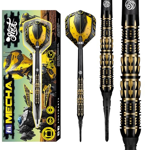 Shot! Soft Darts AI Mecha Match Dart 90% Tungsten Softtip Darts | Soft Dart Hochwertiges Tungsten Dart Set mit Schäften und Flights Made in New Zealand (20 Gramm)