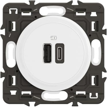LEGRAND - Prise Céliane Double USB-C et USB-A - 2 Ports 3A/15W - Recharge Tous Types d'Équipements Électroniques - Prêt à Installer - Blanc