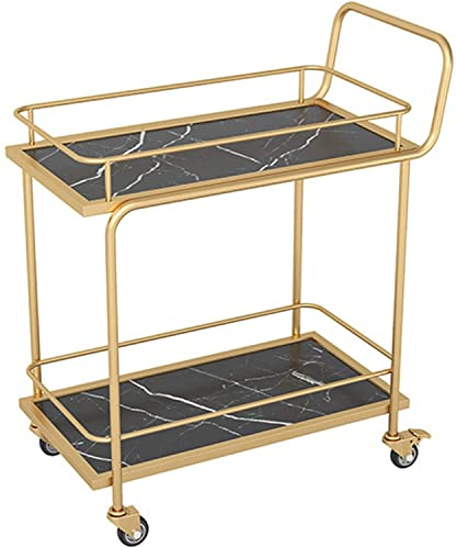 Wagen, Servierwagen für die Hausbar mit 2/3-stöckigen Regalen, Metallwagen, rollender Barwagen, Lagerwagen für Küche und Wohnzimmer, Mehrzweckregal aus Holz und Metall, schwarz, 3-stöckig (A 2)