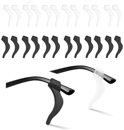 Cylocrya 12 Paar Universal-Ohrbügel-Haken, Silikon, Anti-Rutsch Bügel-Spitzenhalter, Brillenhalter für Brillen, Sonnenbrillen, Schutzbrillen – Schwarz und Transparent, Kompatibel mit Allen Marken