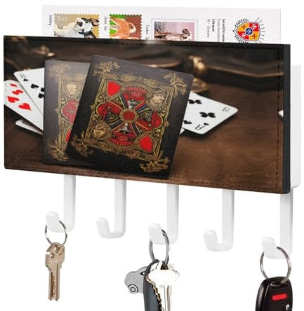 QWHJK Schlüsselhaken, Spielkarten-Druck, Tür-Schlüsselhaken, multifunktionaler Schlüsselhaken, stanzfreier Tür-Kleiderhaken