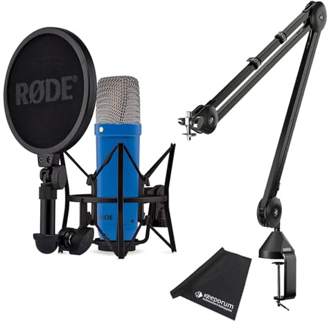 Rode NT1 Signature Cobalt Studio-Mikrofon Kobaltblau mit PSA-1 Gelenkarm und keepdrum Mikrofasertuch