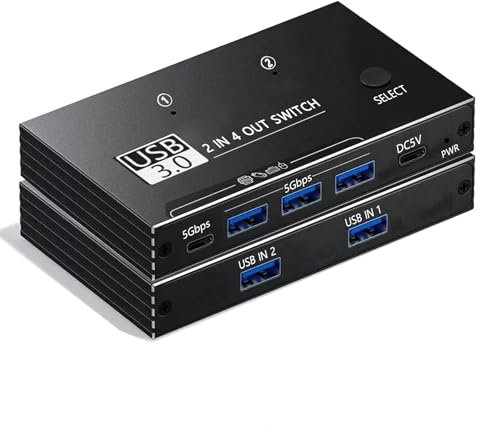 Commutatore USB Switch 3.0 per 2 PC Condividi Tastiera Mouse Stampante Scanner tra 2 Computer Compatibile con Windows Mac Linux Include 3 Cavi