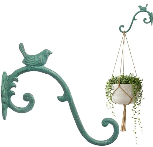 Wandhaken aus Gusseisen mit Vogel für Blumentopf und Garten Antik Grün | Antik Behandelte Vintage-Oberfläche Stilvoll und Dekorativ für Innen- und Außenbereich Wohnzimmer Balkon Terrasse und Garage