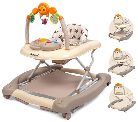 Baninni Maya Lauflernhilfe für Babys, 5-in-1, Mädchen, Jungen, mitwachsend, mit Musik und Licht – leise Räder – Schaukelmodus – ab 6 Monaten