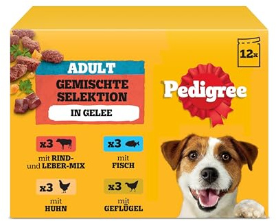 PEDIGREE DOGCARE Hundefutter Portionsbeutel Chunks in Gelee Adult 4 x 12 x 100g
