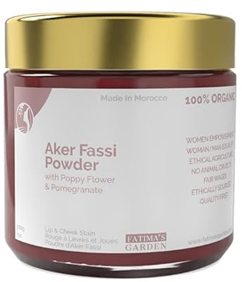 Fatima's Garden Natürliches Aker Fassi Pulver mit Granatapfelrinde - Traditionelle Marokkanische Lippen- & Wangenfarbe 200g