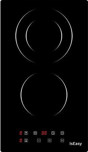 IsEasy Plaque Vitrocéramique 2 Feux Encastrable, Plaque de Cuisson Electrique 3200W, Minuterie, 9 Niveaux de Puissance, Verrouillage Enfant, Zones Duales