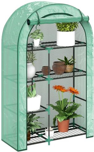 DecHome - Serra a Parete a 4 Livelli con Porta a Cerniera in Acciaio e PE 100x45x160 cm colore Verde