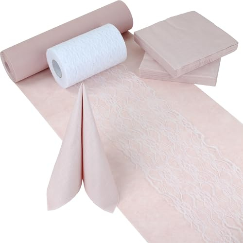 100%Mosel Tischdeko-Set – Blush Rosé und Weiß – Tischbänder und Servietten | Für Taufe, Kommunion, Konfirmation, Hochzeit und Geburtstag – praktisches Dekoset für besondere Anlässe