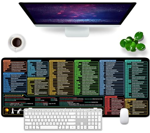 Excel Shortcuts Alfombrilla de ratón negra alfombrilla de escritorio XL grande Gaming Mouse Pad Memo Escritorio Mat Teclado Mouse Mat (Español)