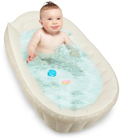 Aufblasbare Badewanne Baby,Baby Wanne Aufblasbar,Rutschfeste,Säuglings Kinder Badewanne mit Luftpumpe,für Neugeborene,Kinder,Jungen und Mädchen(Gänseblümchen)