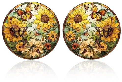 2 Pcs Sunflower Sun Catchers for Windows,15cm/5.9inch Acrylic Stained Glass Suncatcher,Hanging Ornaments,Wall Art Decor,for Garden Living Room Christmas Tree Decoration Mother's Day Thanksgiving Gift