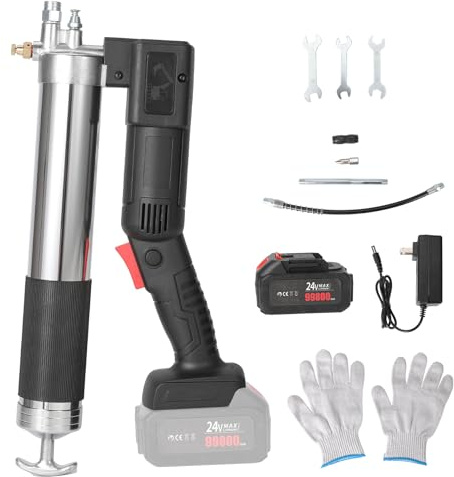 Akku-Fettpresse, 12000PSI Elektrische Fettpresse Kit mit Batterien und Ladegerät, Fettpresse Mundstück, Flexschlauch und Metallrohr, Fettpresse für Schmierung verschiedener Geräte