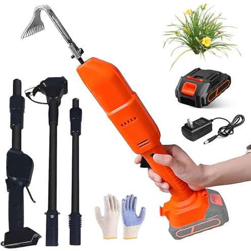 JXYQ Zappatrice, diserbante Elettrico 2 in 1 con Batteria al Litio Ricaricabile e Asta telescopica da 1,3 m, attrezzo da Giardino per dissodare Il Terreno e diserbare, 1 Batteria