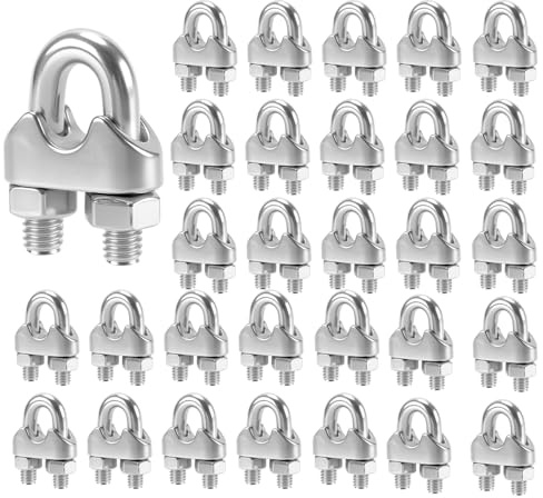 CHUENKUK 30 Stück Edelstahl Drahtseilklemme 6mm, Silber M6 Stahlseil Klemme, Bügelseilklemmen für Stahlseil