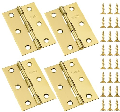 Anstore Lot de 4 charnières pliables - 75 x 50 x 1 mm - En acier inoxydable doré - Charnières robustes à 270° - Avec 48 vis - Pour portes, fenêtres et armoires