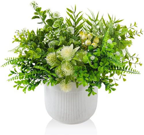 YOSKMIOR Fake Plants with Ceramic Pots, Artificial Plants Indoor, Faux Plant Flowers for Table Centerpiece Decorations Dining Room, Home Decor Living Room Bathroom Modern Farmhouse Decor