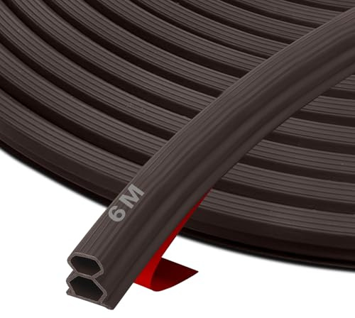 Türdichtung Dichtungsband Selbstklebend - 10mm(B)x12mm(D)x6m(L) - Türdichtung Selbstklebend, Dichtung Türrahmen, Gummidichtung für Tür Fenster, Fensterdichtung Wasserdicht für Wohnung,Haus,Büro,Braun