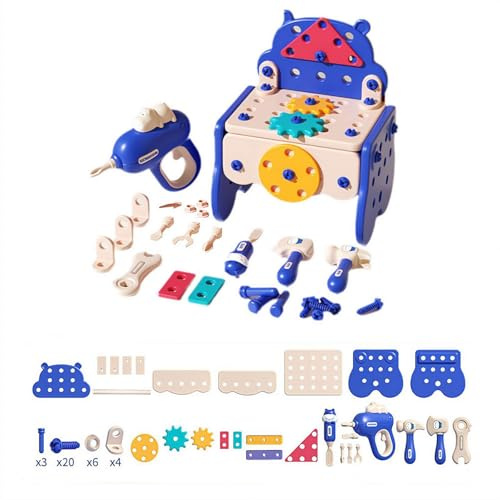 62Pcs/Set Hippo Repair Tool Set Toy with Drill, 3-in-1 DIY Tool Box Set for 3 4 5 Years Old Boy Girl, Toddler Tool Kits Inc Box, Learning Educational Construction Toy