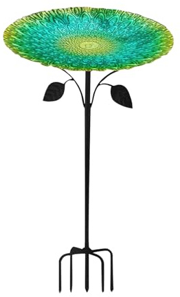 Feeding Device, Garden Bird Bath, Standing Metal Birdbaths Feeder Combo, Iron, Large Capacity Bowl, Weather-Resistant Coating For Balcony Lawn Patio Yard Garden