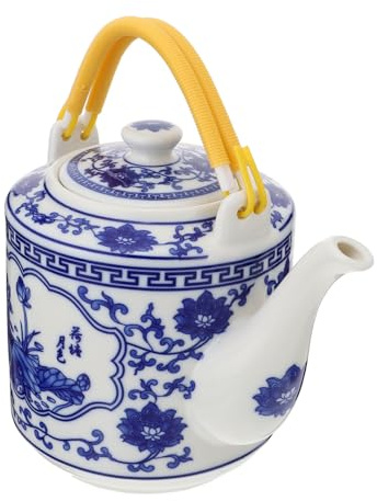 Théière en Céramique Bleue 2l Style Chinois Poignée | Surface Lisse, Trous de Filtre Intégrés, Prise en Main Confortable, Facile à Nettoyer