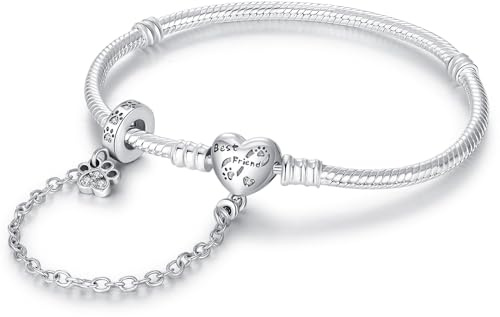 BOIGEGU Bracciale Donna con maglia snake e chiusura a cuore Adatto per Ciondolo Argento Sterling 925 Braccialetto Snake Bracciali Compatibile con Ciondolo