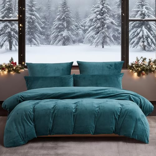 YASMENG Ropa de cama de invierno 135x200 Petrol Uni cálida acogedora suave ropa de cama de invierno suave cálida terciopelo felpa forro polar franela juego de funda nórdica de 2 piezas con cremallera