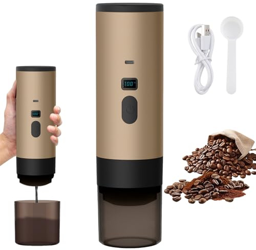 Oamger Machine a Cafe Portable 3 en 1, USB Cafetières à Capsules de Voyage, 72W CafetièRe Portable, 12V Expresso CafetièRe Rechargeable, Avec Écran LED, Pour Bureau Camping Voiture Voyage (Kaki)