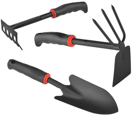 SHINEOFI Kit De Jardinage avec Pelle Large Et Râteau Bineur Outils Fer à Main avec Poignées Antidérapantes pour Plantation Et Désherbage Intérieur Et Extérieur