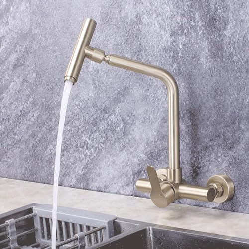 Spülenarmatur Wandmontage Wasserhahn Küche Edelstahl Gebürstetes Gold Armatur Küche Wandmontage Einzelgriff-Gold Gebürstet