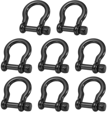 QUARKZMAN 8er Pack Einschraub Schäkel 10mm Zinklegierung Schwarz | D-Ring Verankerung Schäkel, U-Typ Schraubverbindung, Für Schlüsselanhänger Schlüsselband Armband Leder DIY Bastelbedarf