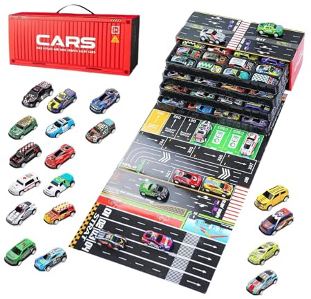 Yonuaret Zurückziehbare Spielzeugautos | 48-Teilig Spielzeugfahrzeug Mit Eingebauter Garage,Rückziehautos Aus Die-Cast-Metall Spielzeug,Für Weihnachten Geburtstag Reise Klassenzimmer Party Spiel