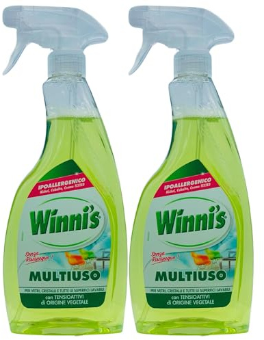2x Detergente Spray MULTIUSO Per Vetri, Cristalli e Tutte Le Superfici Lavabili. Ipoallergenico, Con Tensioattivi Di Origine Vegetale 500ml