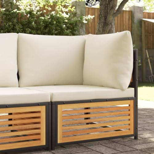 mtlskopl Garten Ecksofa 68x68x64 cm aus Akazienholz mit cremeweißen Kissen, wetterfeste Balkon Lounge klein, modulares Outdoor Möbel für Terrasse Garten Balkon