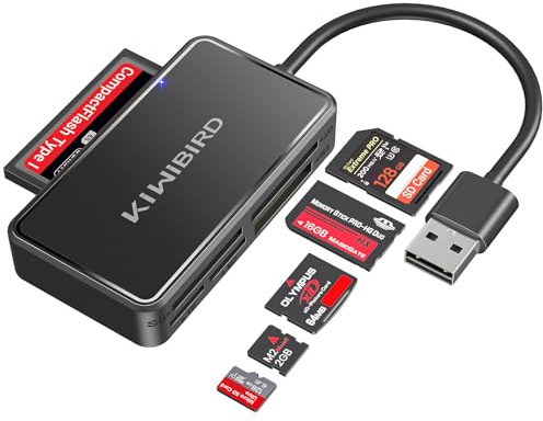 KiWiBiRD Lecteur Carte SD USB, Lecteur Carte Compact Flash, Adaptateur Memory Stick Pro Duo Micro SD M2 xD Compatible avec PC, Ordinateur Portable caméra pour Windows Linux MacOS