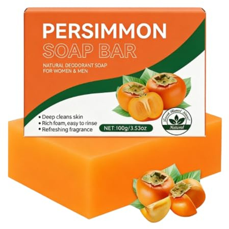 Persimmon Seife mit Kaki - Deodorantseife gegen Körpergeruch, feste Naturseife für Gesicht und Körper, feuchtigkeitsspendende Duschseife zur Tiefenreinigung und täglichen Pflege, 100 g