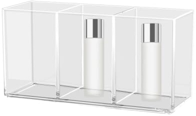 Portacepillos de maquillaje | Soporte para lápiz labial de maquillaje acrílico con capacidad de 3 compartimentos, lápiz y portalápices para escritorio, brocha de maquillaje para tocador