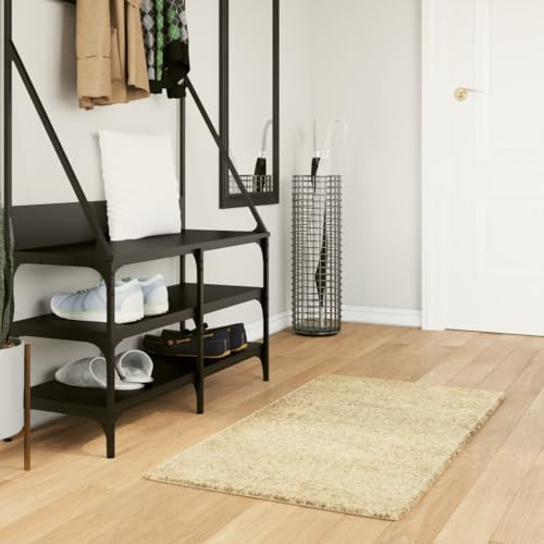 Kaloriko Teppich Shaggy Hochflor Modern Golden 60x110 cm flauschig pflegeleicht mit 30 mm Florhöhe und 1500 g/m² Gewicht für Wohnzimmer Schlafzimmer Flur Fußbodenheizung geeignet