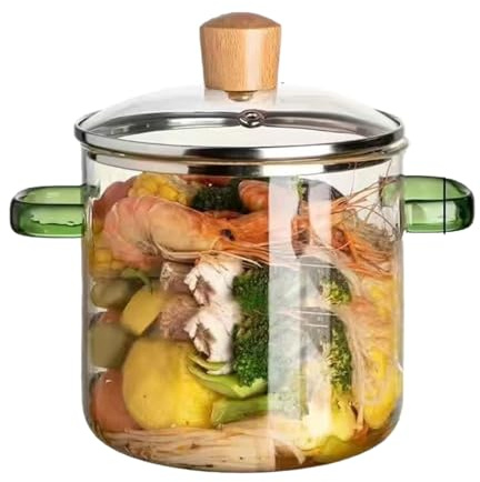 Faitout avec couvercle et casseroles en verre transparent pour cuisinière, volume 16 l ou 23 l, idéale pour soupe, lait, bouillie, pâtes, nettoyage facile, résistante à la chaleur (GN2, 25,5 cm x 21