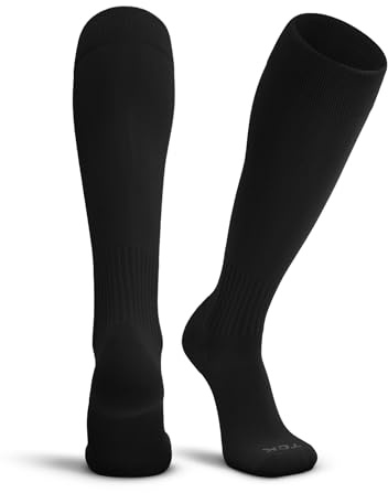 TCK Black Soccer Socks Youth Boys Girls Womens Mens Performance Sport Sock Knee High Soccer Socks Kids Finale (Black, Medium)