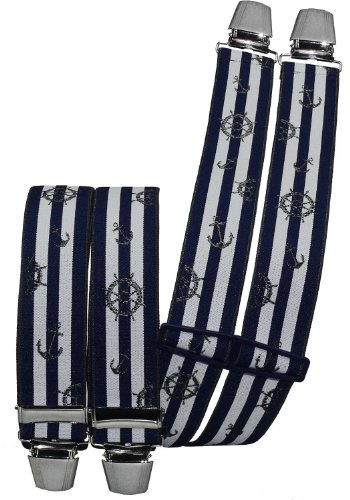 Harrys-Collection Hosenträger Herren 4 Clips 35 mm Breite, grün, 120 cm | stufenlos einstellbar, extra große Clipse, maritimes Design mit Anker Motiv, Made in Germany, edles elastisches Band