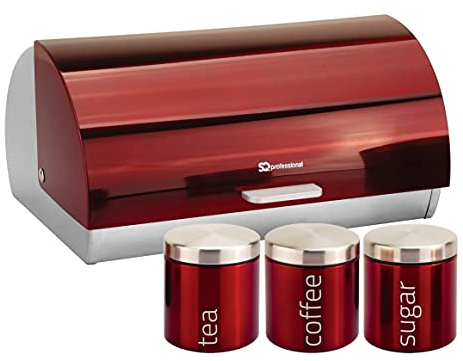 Gems Metallic Bread Bin and Canisters - Orange Red Silver Green Black Purple Blue (Ruby)