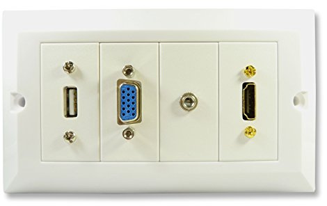 C4A® HDMI Wall Plate With USB 3.5mm Jack and VGA/Easy Connect Faceplate/White/Audio Video Faceplate