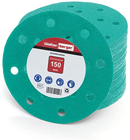 Woltersberger® 50 Stück Exzenter Schleifscheiben Ø 150mm | Körnung P240 | 15 Loch in grün | Schleifpapier für optimales schleifen, vielseitig einsetzbar