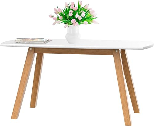 bonVIVO Weißer Couchtisch Franz - Designer Couchtisch für Wohnzimmer und Beistelltisch als Beistelltisch aus Holz mit Bambusgestell